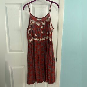 NATURAL LIFE Red and White Floral Midi Dress Size Large